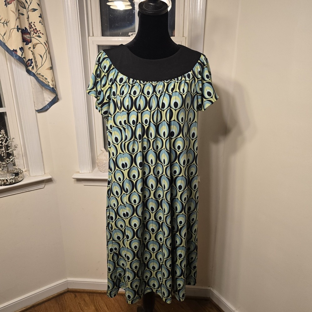 Apt 9 Stretch Midi Dress Black Abstract Print Short Sleeve Women Size L Colorful